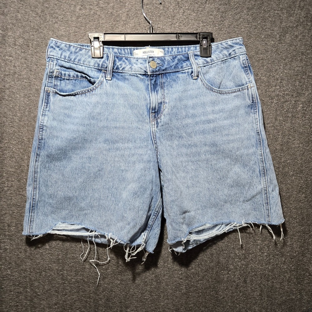 Hollister Low Rise Baggy Jort Shorts Womens 14 W35 Blue Denim Frayed Hem Comfort